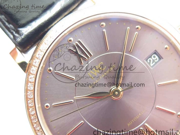 MIROTIME 1218 Durable Portofino 37mm RG V7F 1:1 Best Edition Gray Dial Diamonds Bezel on Black Leather Strap A 7089